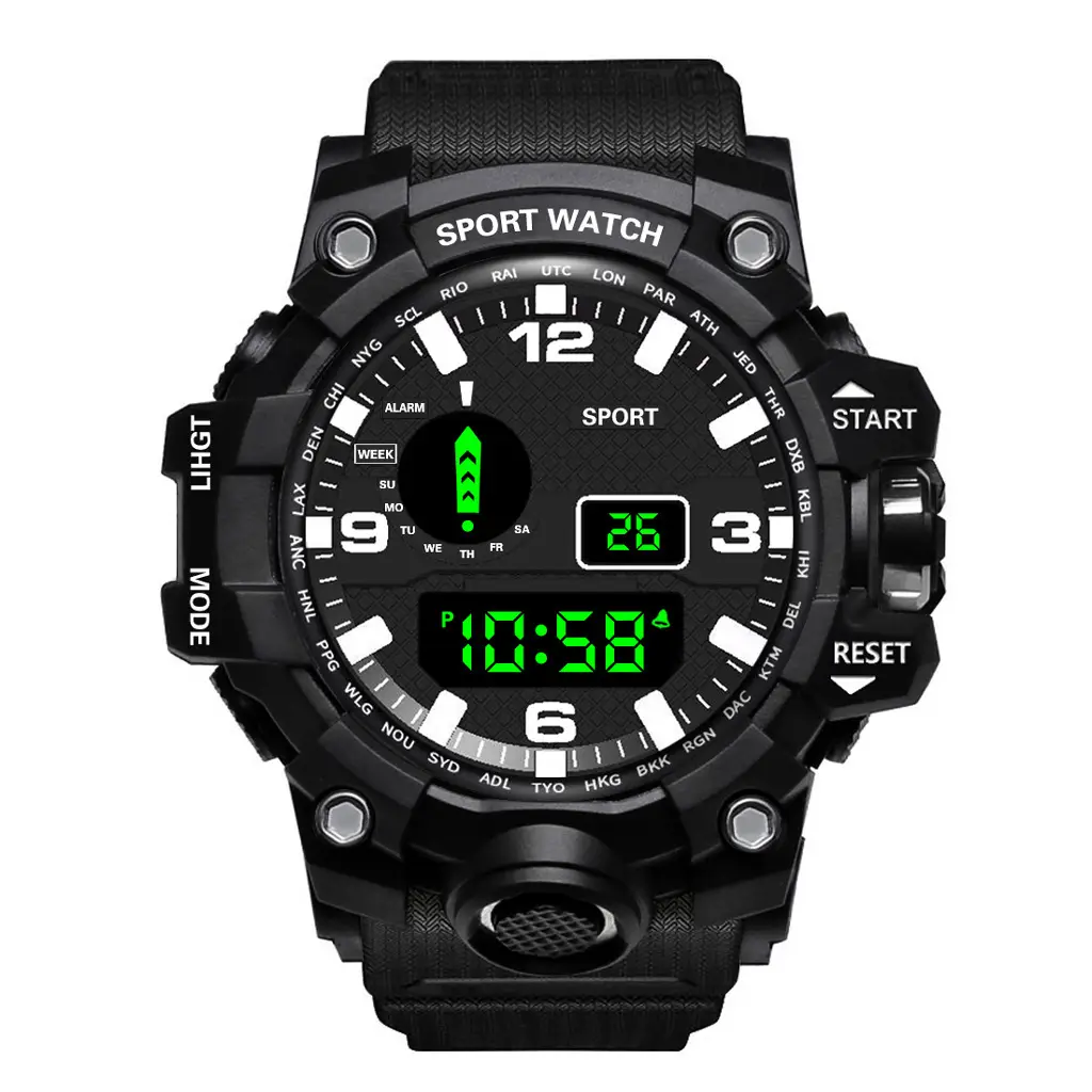 Men's Waterproof Sports Digital Watch Black 10.58 Display