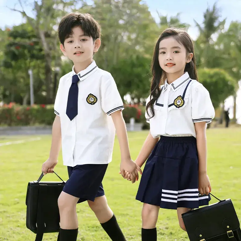 Kids School Uniform Set British Style Boys Girls Summer Class - Image 4