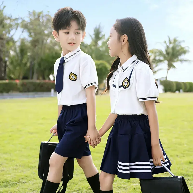 Kids School Uniform Set British Style Boys Girls Summer Class - Image 6