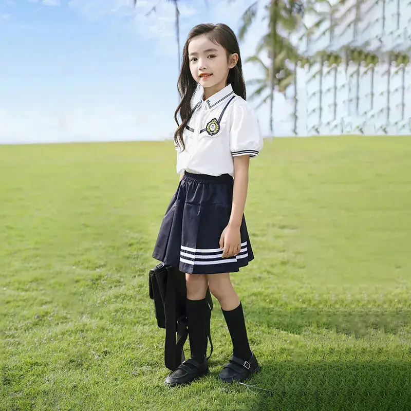 Kids School Uniform Set British Style Boys Girls Summer Class - Image 2