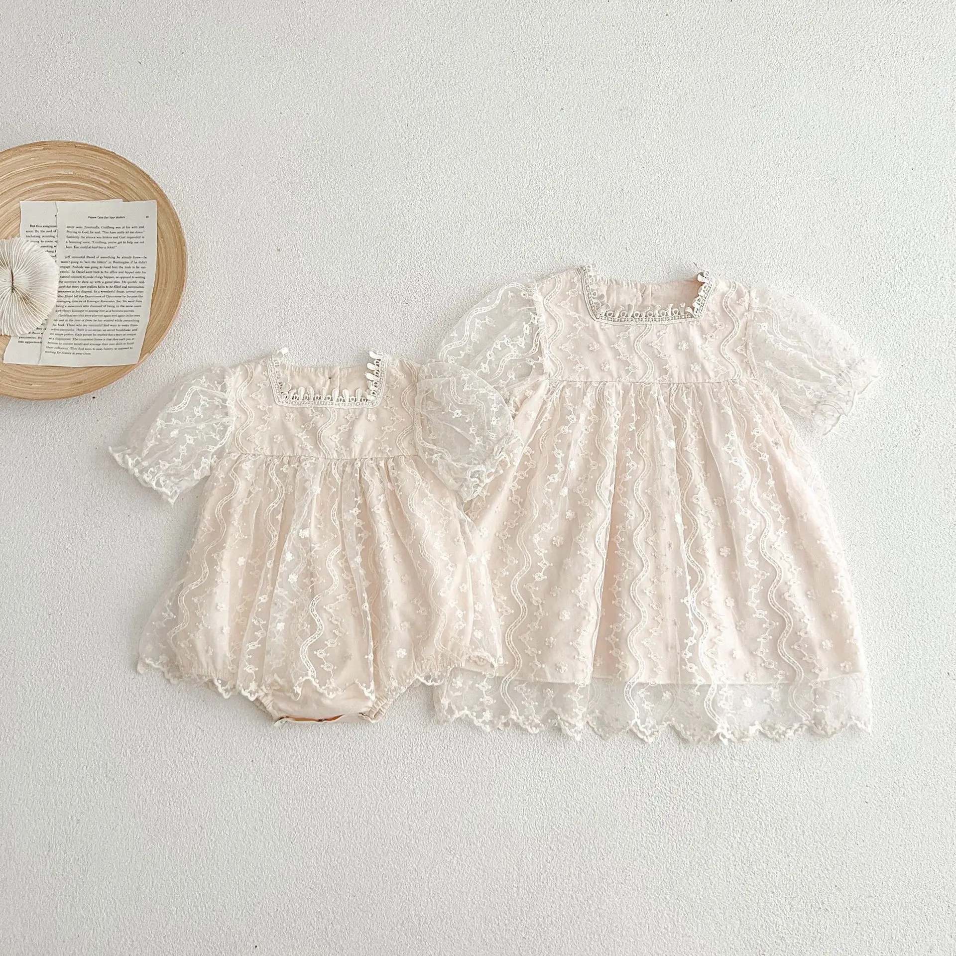 Summer Lace Short Sleeves Infant Girl Harem Set — feature 12