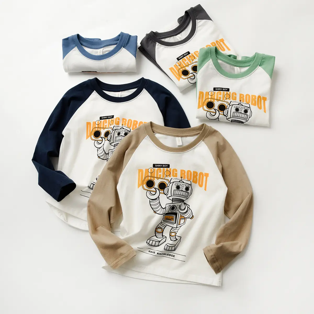 Children Raglan Long Sleeve T-Shirt White Black Large