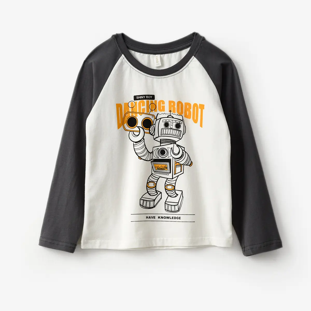 Children Raglan Long Sleeve T-Shirt White Black Large