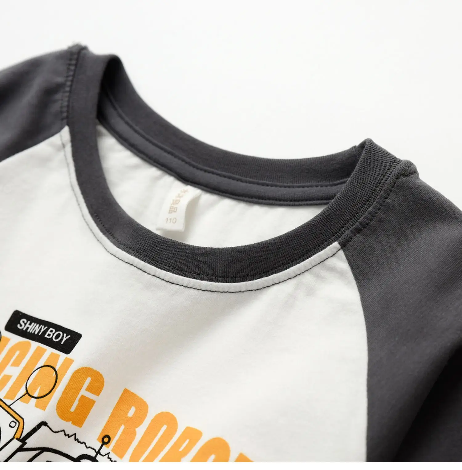 Children Raglan Long Sleeve T-Shirt White Black Large — feature 14