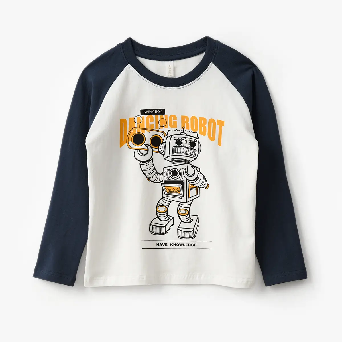 Children Raglan Long Sleeve T-Shirt White Black Large