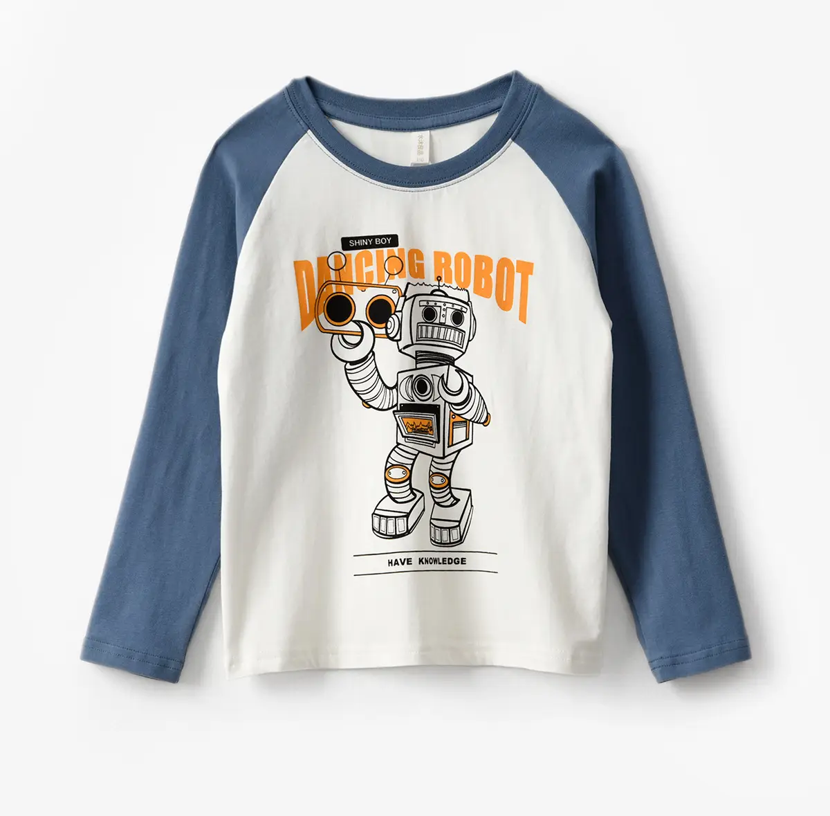 Children Raglan Long Sleeve T-Shirt White Black Large