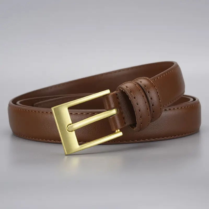 Women's Black Leather Belt with Gold Buckle - Image 5
