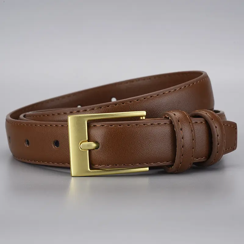 Women's Black Leather Belt with Gold Buckle - Image 6