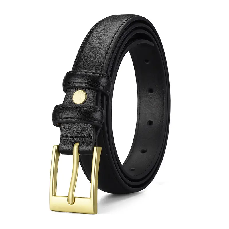Women's Black Leather Belt with Gold Buckle - Image 7