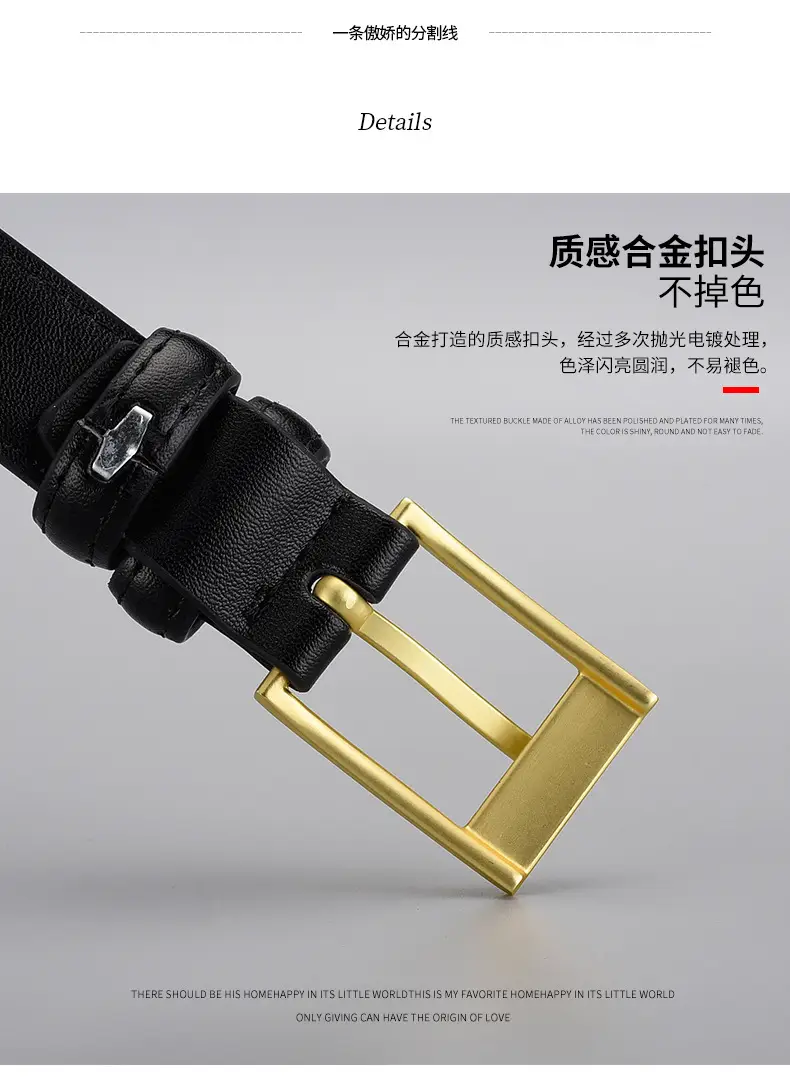 Women's Black Leather Belt with Gold Buckle — feature 14