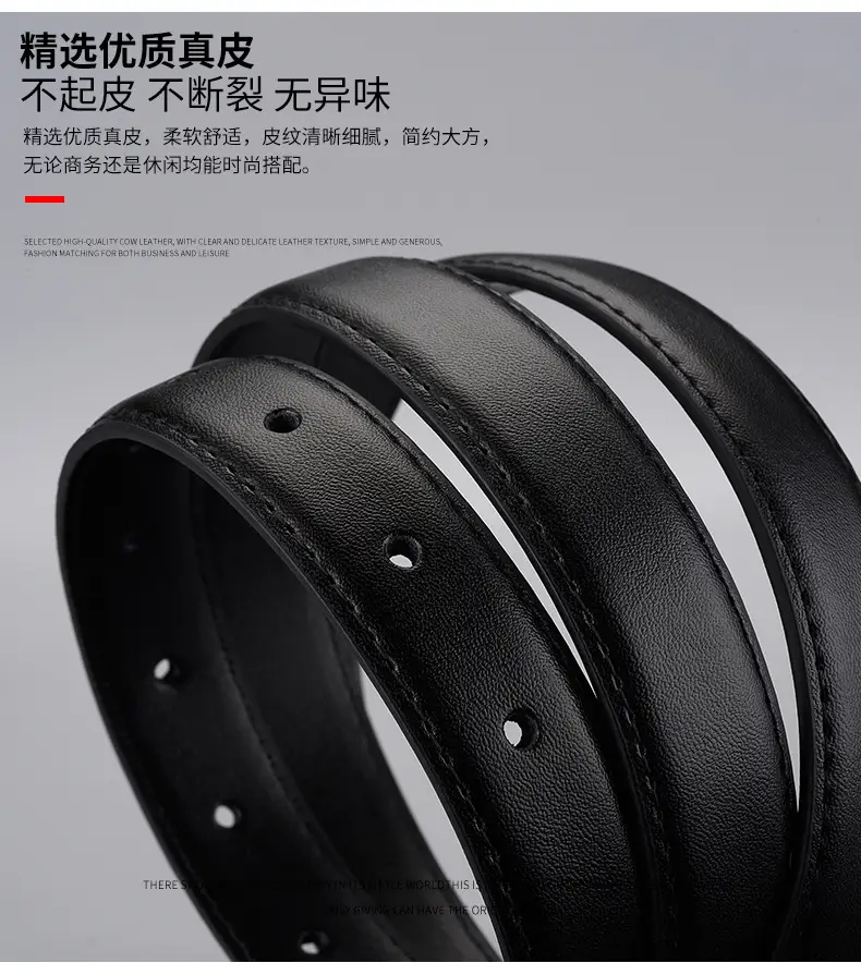 Women's Black Leather Belt with Gold Buckle — feature 15