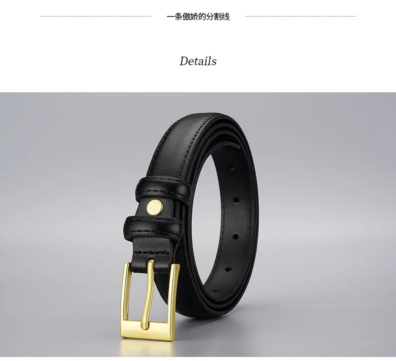 Women's Black Leather Belt with Gold Buckle — feature 18