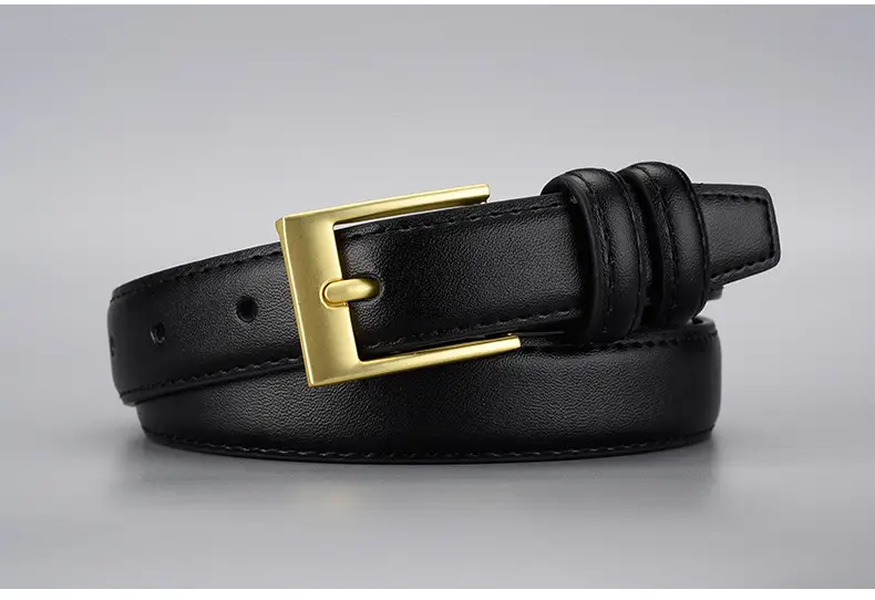 Women's Black Leather Belt with Gold Buckle — feature 19