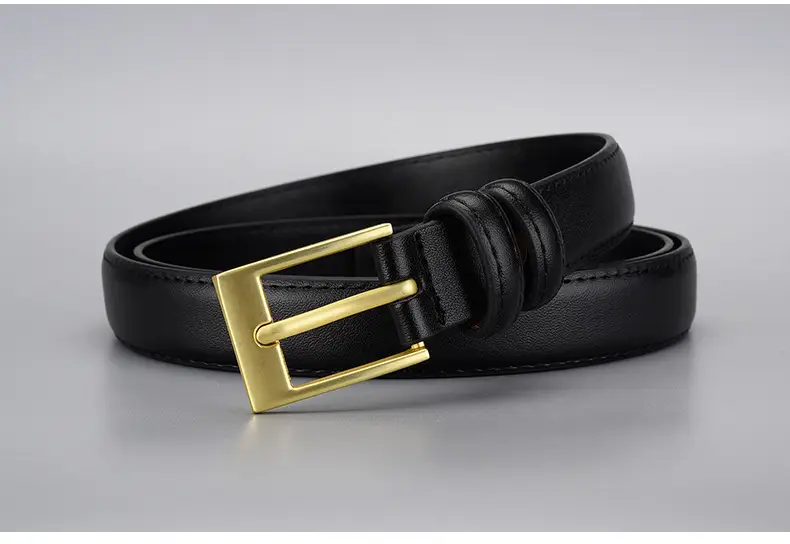 Women's Black Leather Belt with Gold Buckle — feature 20