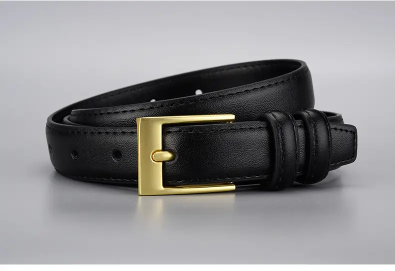 Women's Black Leather Belt with Gold Buckle — feature 21