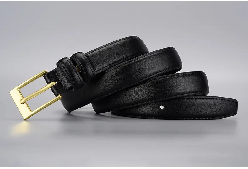 Women's Black Leather Belt with Gold Buckle — feature 22