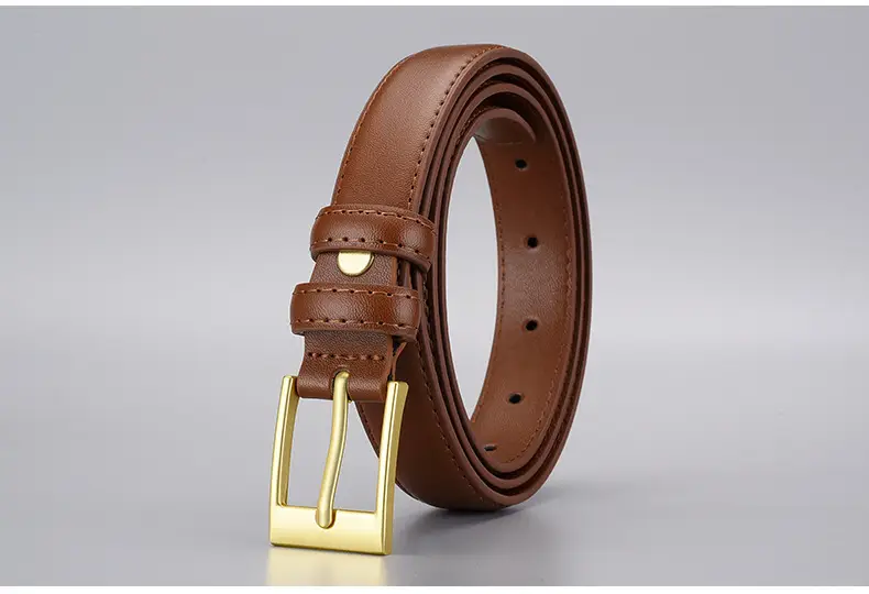 Women's Black Leather Belt with Gold Buckle — feature 23