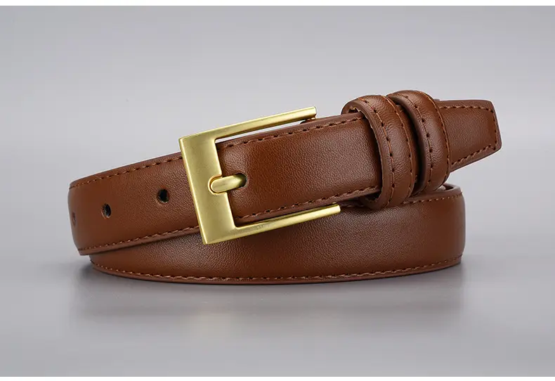 Women's Black Leather Belt with Gold Buckle — feature 24