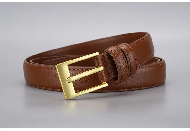 Women's Black Leather Belt with Gold Buckle — feature 25