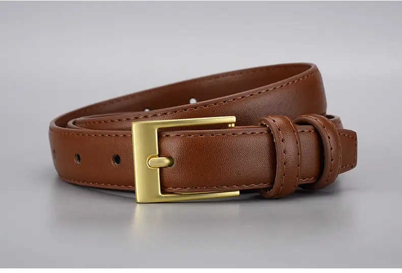 Women's Black Leather Belt with Gold Buckle — feature 26