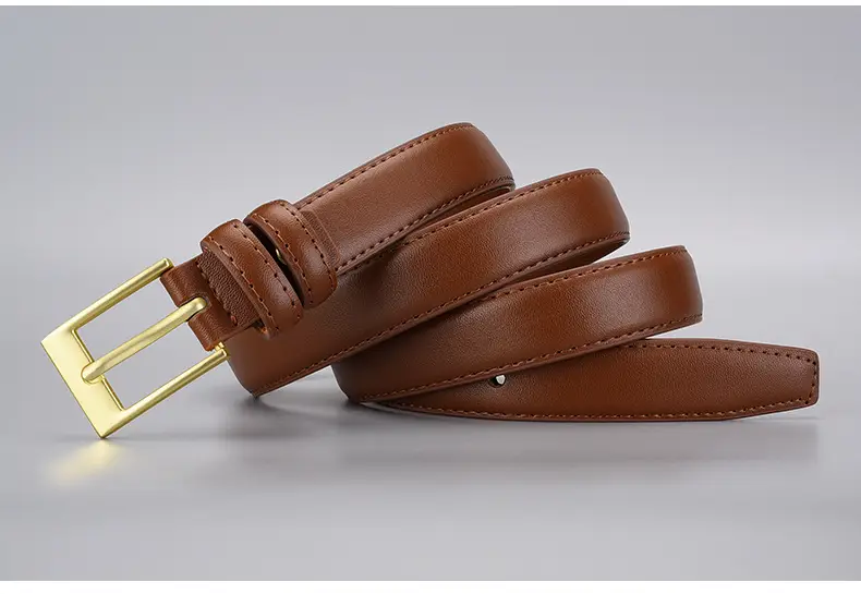 Women's Black Leather Belt with Gold Buckle — feature 27