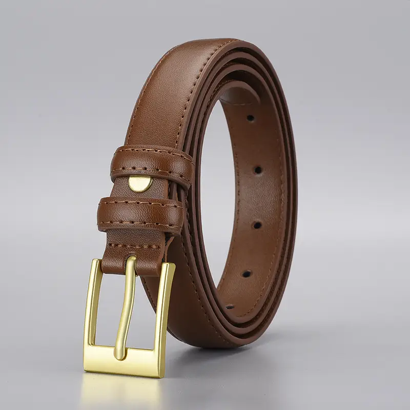 Women's Black Leather Belt with Gold Buckle - Image 2