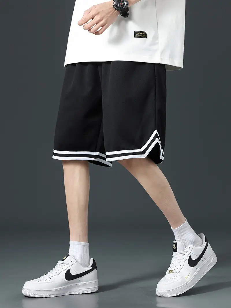 Men's Black Basketball Shorts with White Trim - Image 8