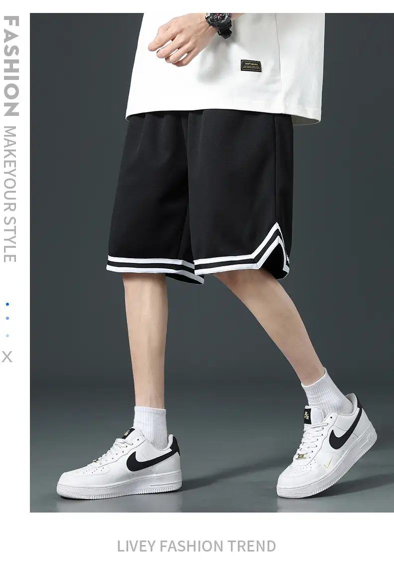 Men's Black Basketball Shorts with White Trim — feature 11
