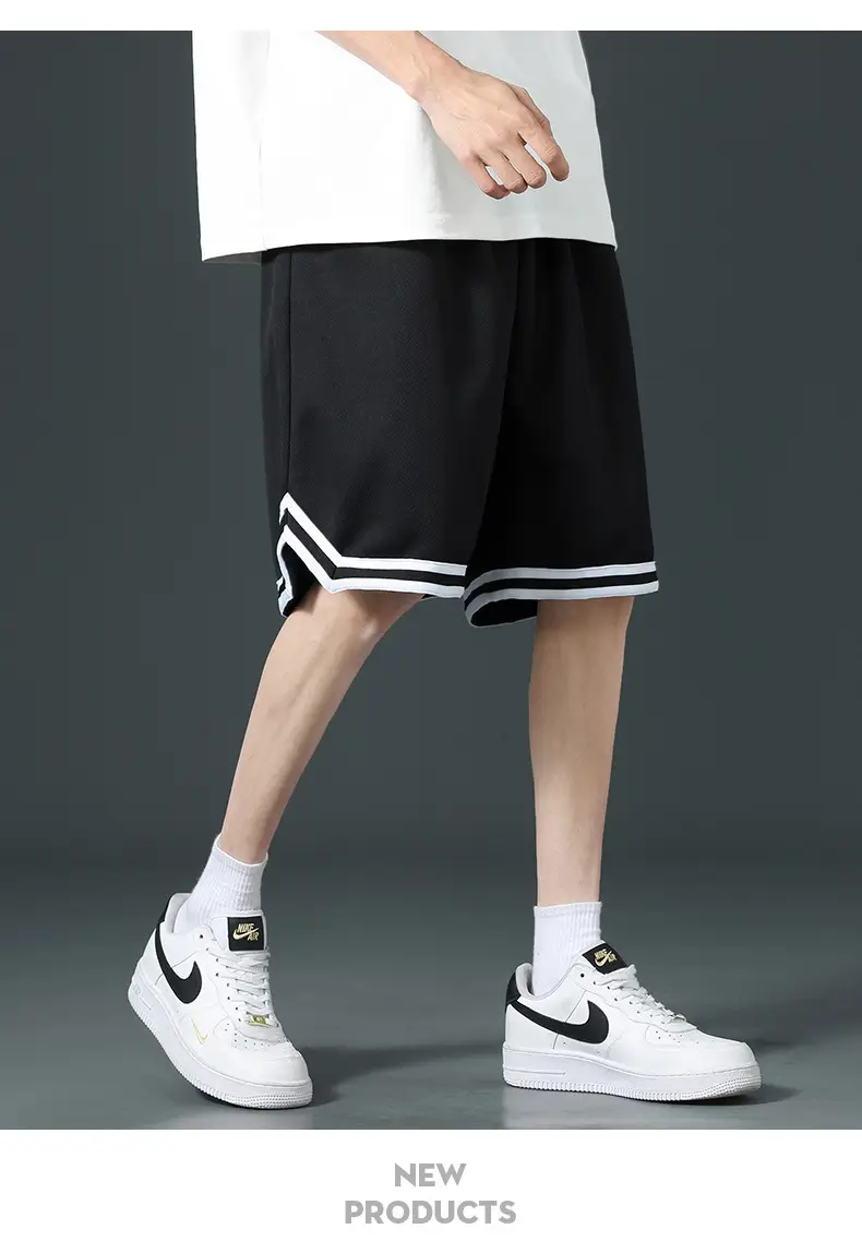 Men's Black Basketball Shorts with White Trim — feature 12