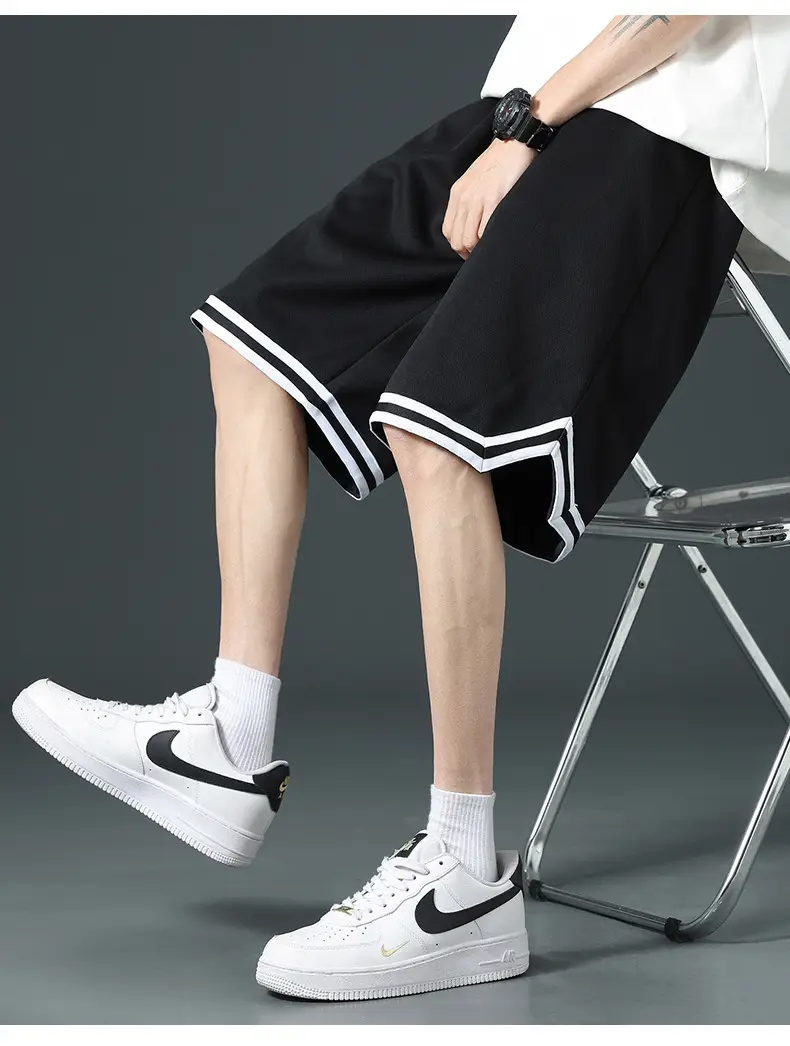 Men's Black Basketball Shorts with White Trim — feature 13