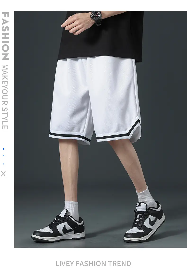 Men's Black Basketball Shorts with White Trim — feature 15