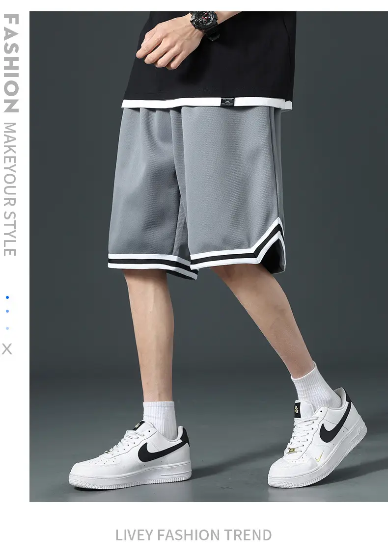 Men's Black Basketball Shorts with White Trim — feature 18