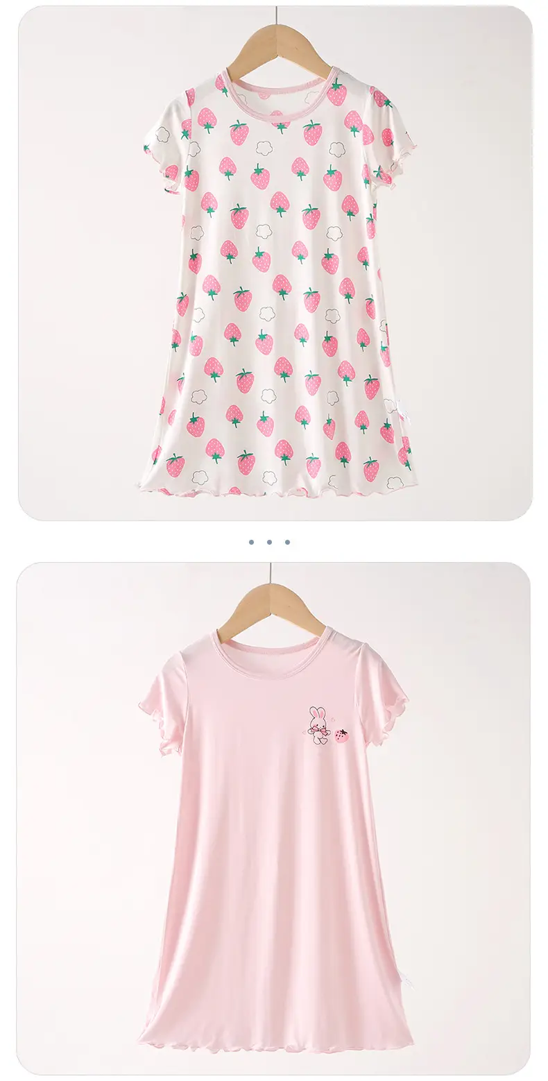 Strict Selection of Girls' Nightgown 60 Modal Summer Children's Treasure Short-sleeved Home Clothes Princess Style Children's Pajamas — feature 14