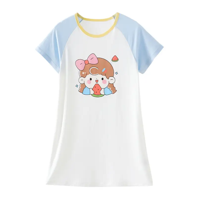 Strict Selection of Girls' Nightgown 60 Modal Summer Children's Treasure Short-sleeved Home Clothes Princess Style Children's Pajamas
