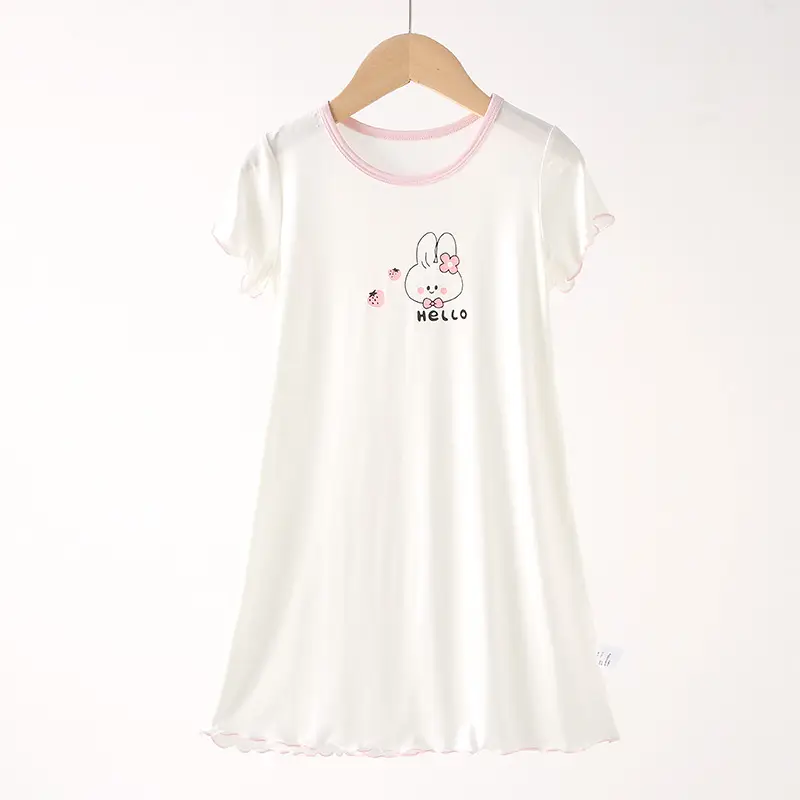 Strict Selection of Girls' Nightgown 60 Modal Summer Children's Treasure Short-sleeved Home Clothes Princess Style Children's Pajamas