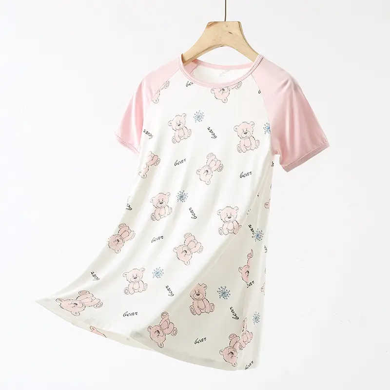 Strict Selection of Girls' Nightgown 60 Modal Summer Children's Treasure Short-sleeved Home Clothes Princess Style Children's Pajamas