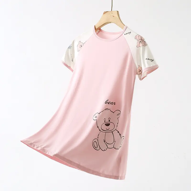 Strict Selection of Girls' Nightgown 60 Modal Summer Children's Treasure Short-sleeved Home Clothes Princess Style Children's Pajamas