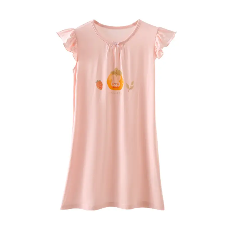 Strict Selection of Girls' Nightgown 60 Modal Summer Children's Treasure Short-sleeved Home Clothes Princess Style Children's Pajamas