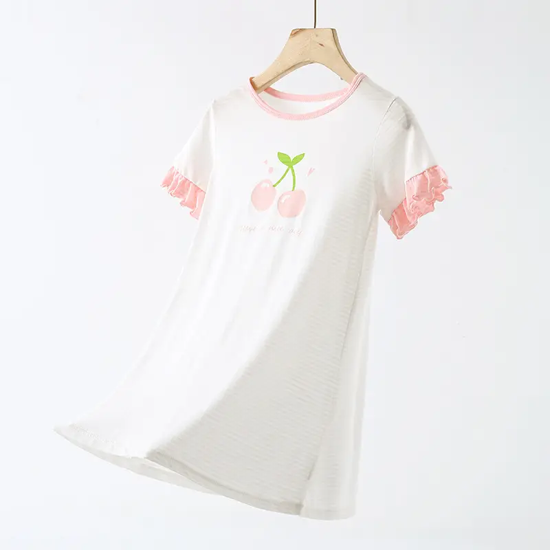 Strict Selection of Girls' Nightgown 60 Modal Summer Children's Treasure Short-sleeved Home Clothes Princess Style Children's Pajamas