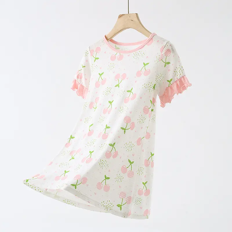 Strict Selection of Girls' Nightgown 60 Modal Summer Children's Treasure Short-sleeved Home Clothes Princess Style Children's Pajamas