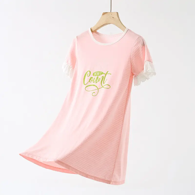 Strict Selection of Girls' Nightgown 60 Modal Summer Children's Treasure Short-sleeved Home Clothes Princess Style Children's Pajamas