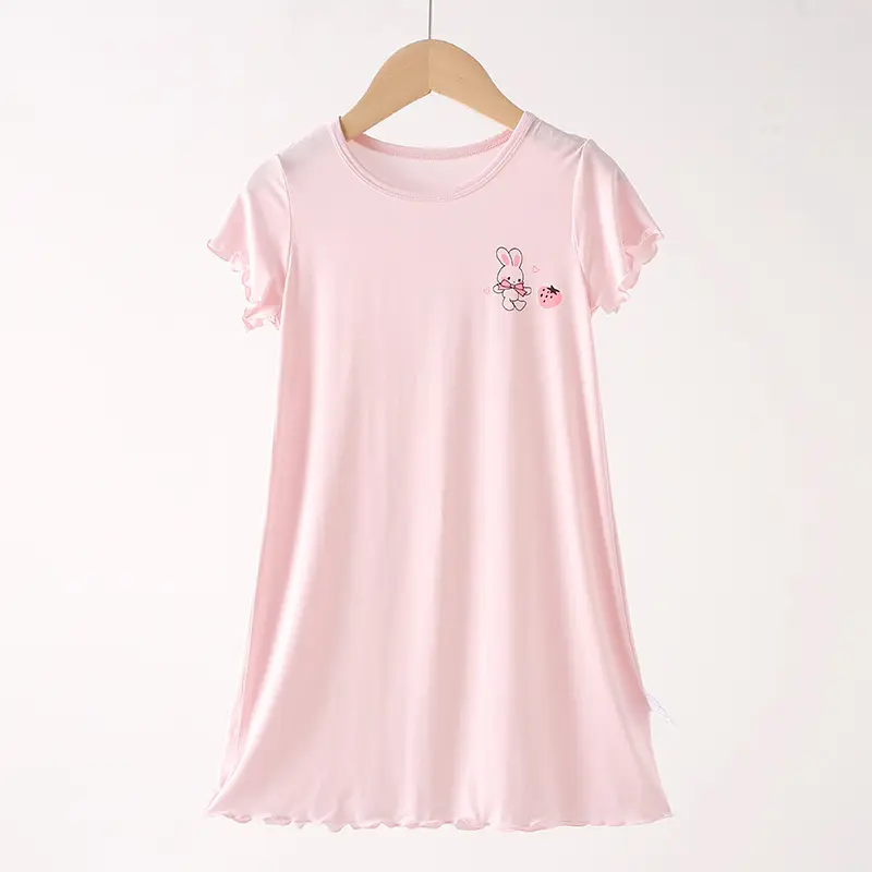 Strict Selection of Girls' Nightgown 60 Modal Summer Children's Treasure Short-sleeved Home Clothes Princess Style Children's Pajamas