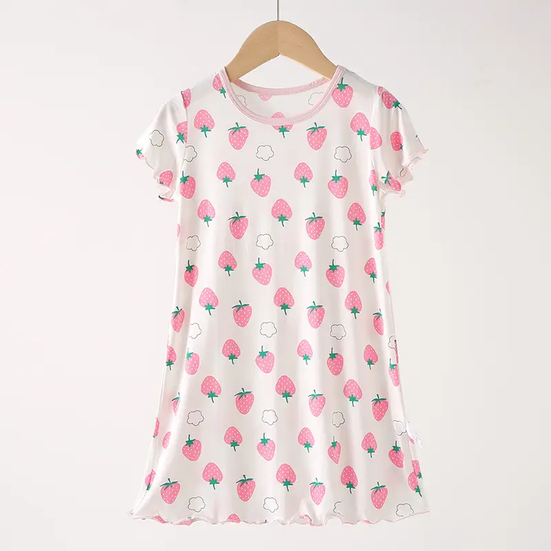 Strict Selection of Girls' Nightgown 60 Modal Summer Children's Treasure Short-sleeved Home Clothes Princess Style Children's Pajamas