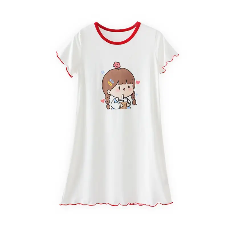 Strict Selection of Girls' Nightgown 60 Modal Summer Children's Treasure Short-sleeved Home Clothes Princess Style Children's Pajamas