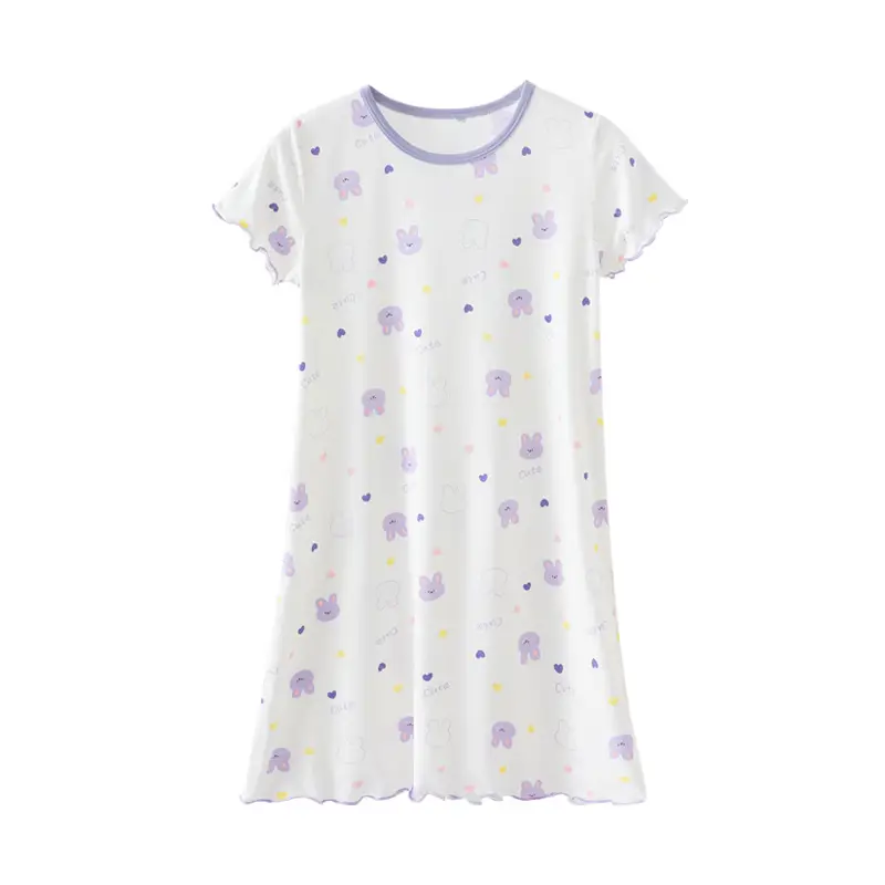 Strict Selection of Girls' Nightgown 60 Modal Summer Children's Treasure Short-sleeved Home Clothes Princess Style Children's Pajamas