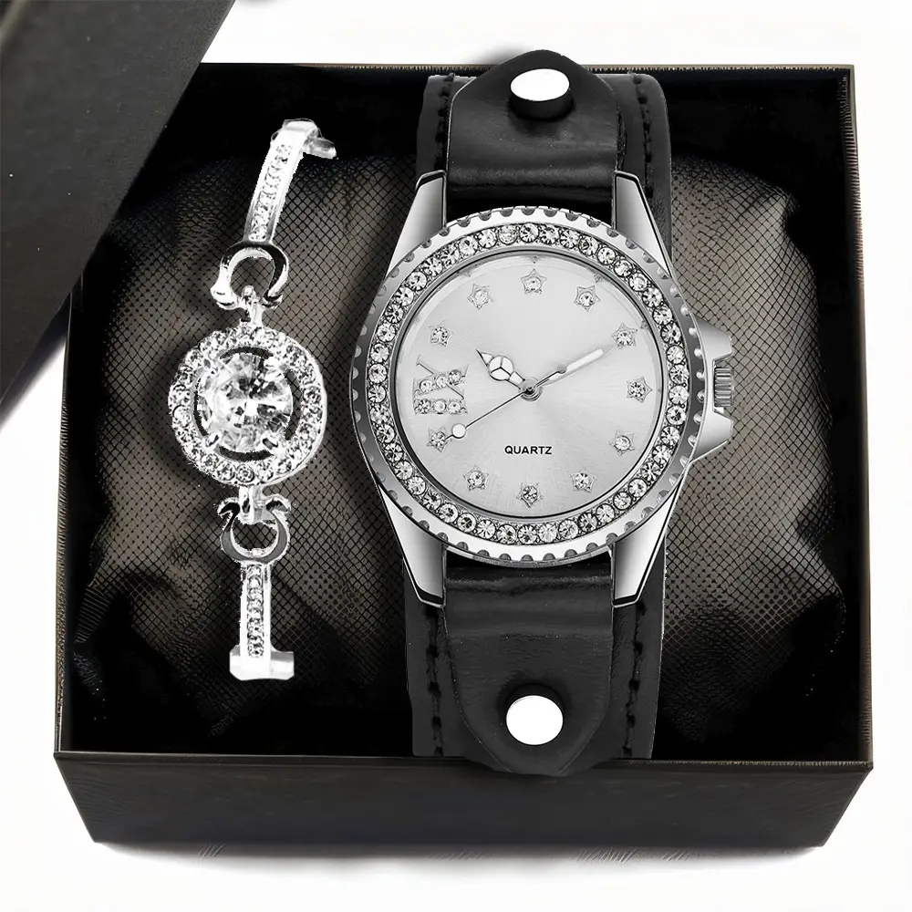 Diamond Watch & Bracelet Set for Women