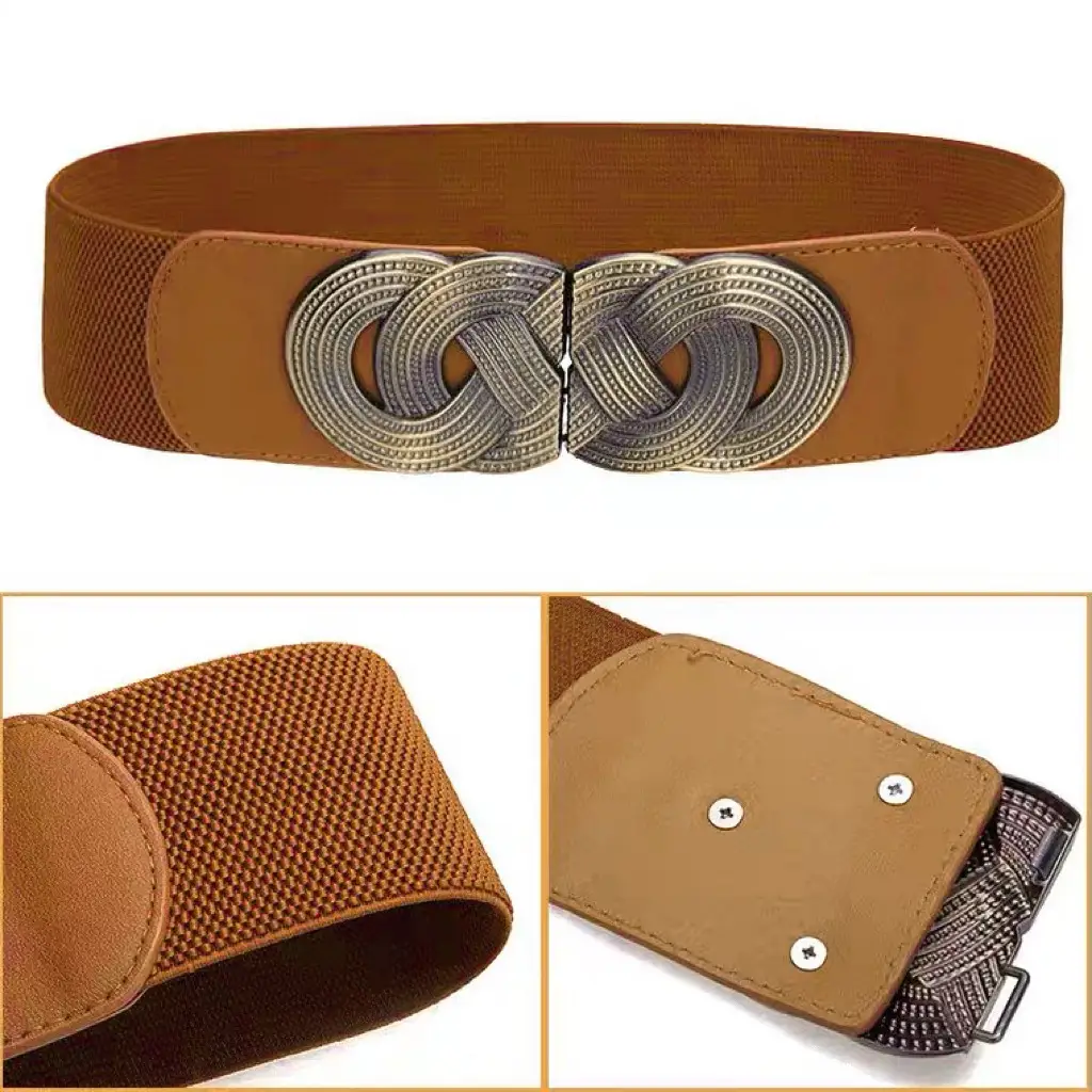 Women's Brown Leather Belt with Embroidered Buckle - Image 7