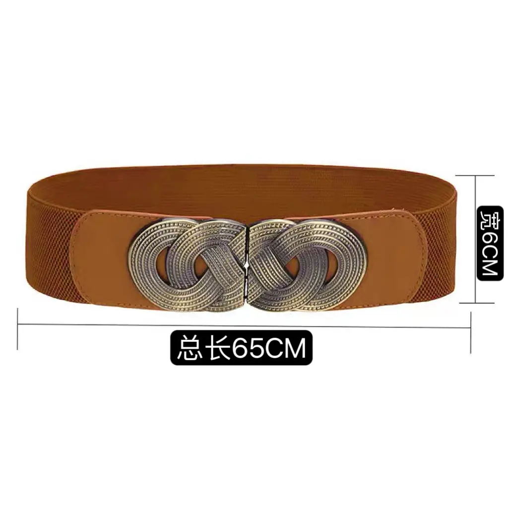 Women's Brown Leather Belt with Embroidered Buckle — feature 3