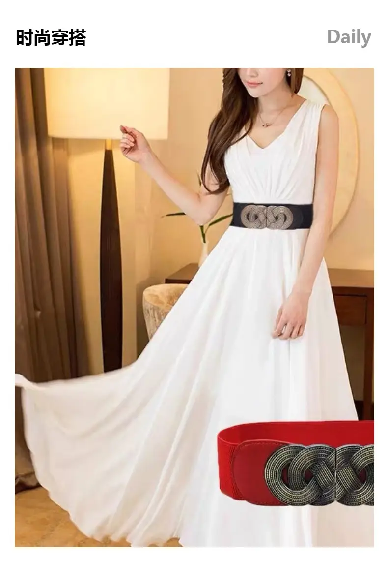 Women's Brown Leather Belt with Embroidered Buckle — feature 5