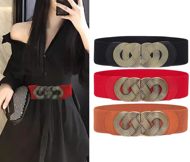 Women's Brown Leather Belt with Embroidered Buckle — feature 6